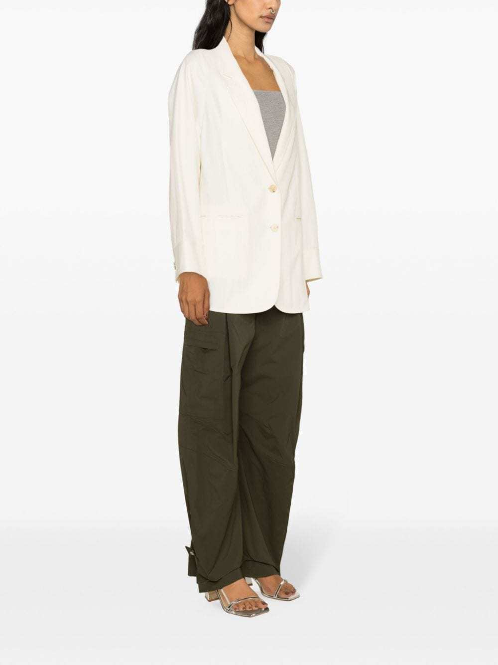 Shop Forte Forte Lapel Long-sleeved Blazer In White