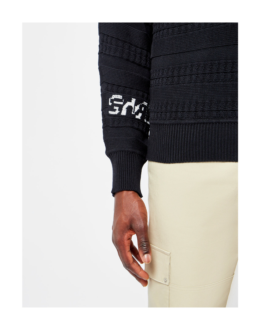 Stone Island Graphic-print Knitted Hoodie In Black