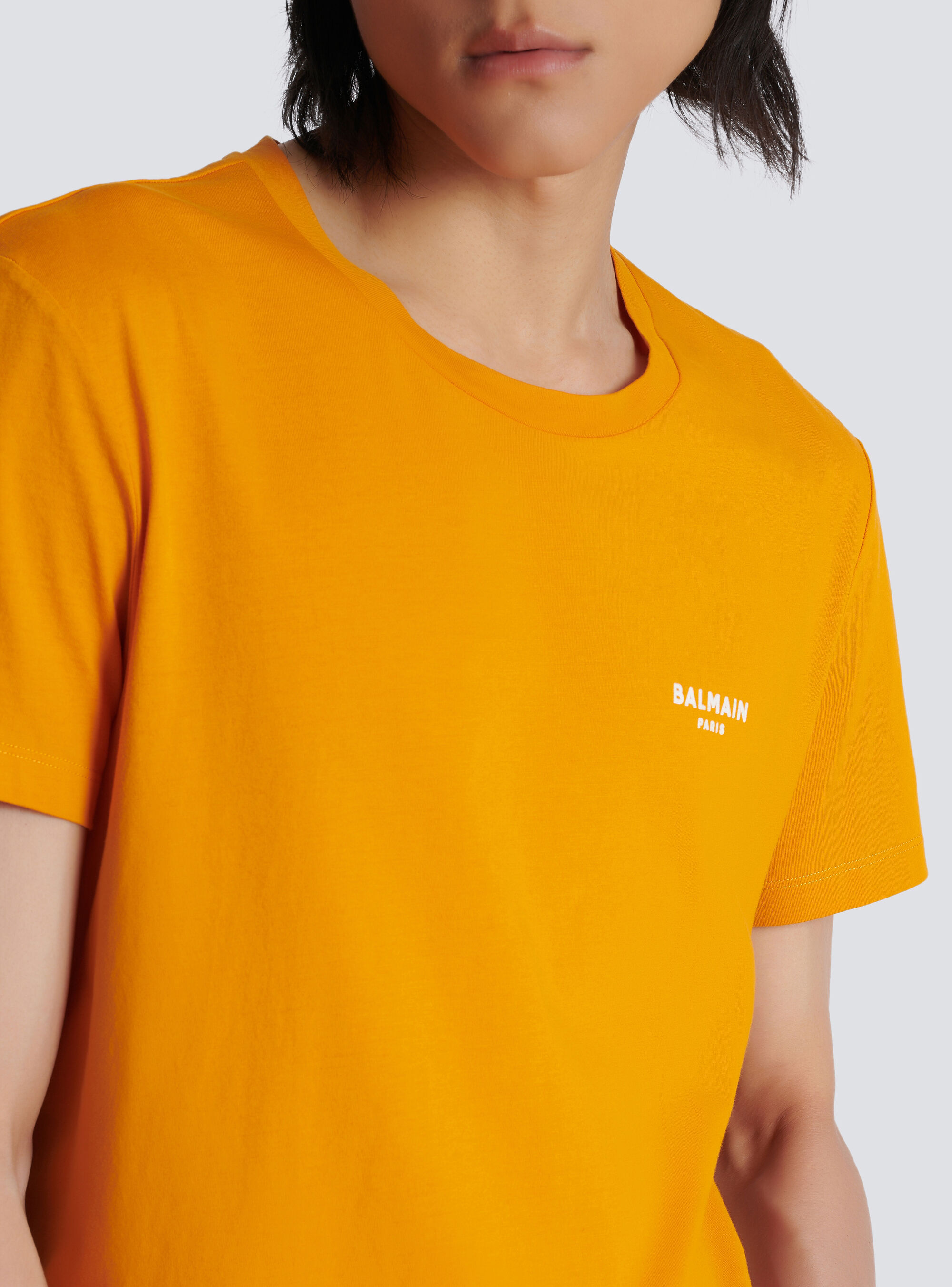 Shop Balmain Eco-responsible Cotton T-shirt With Logo Print In Yellow
