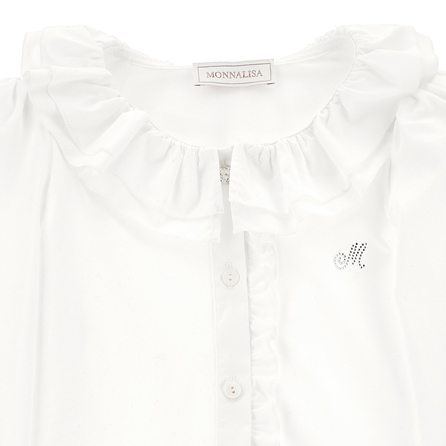 MONNALISA RHINESTONE-MONOGRAM COTTON BLOUSE