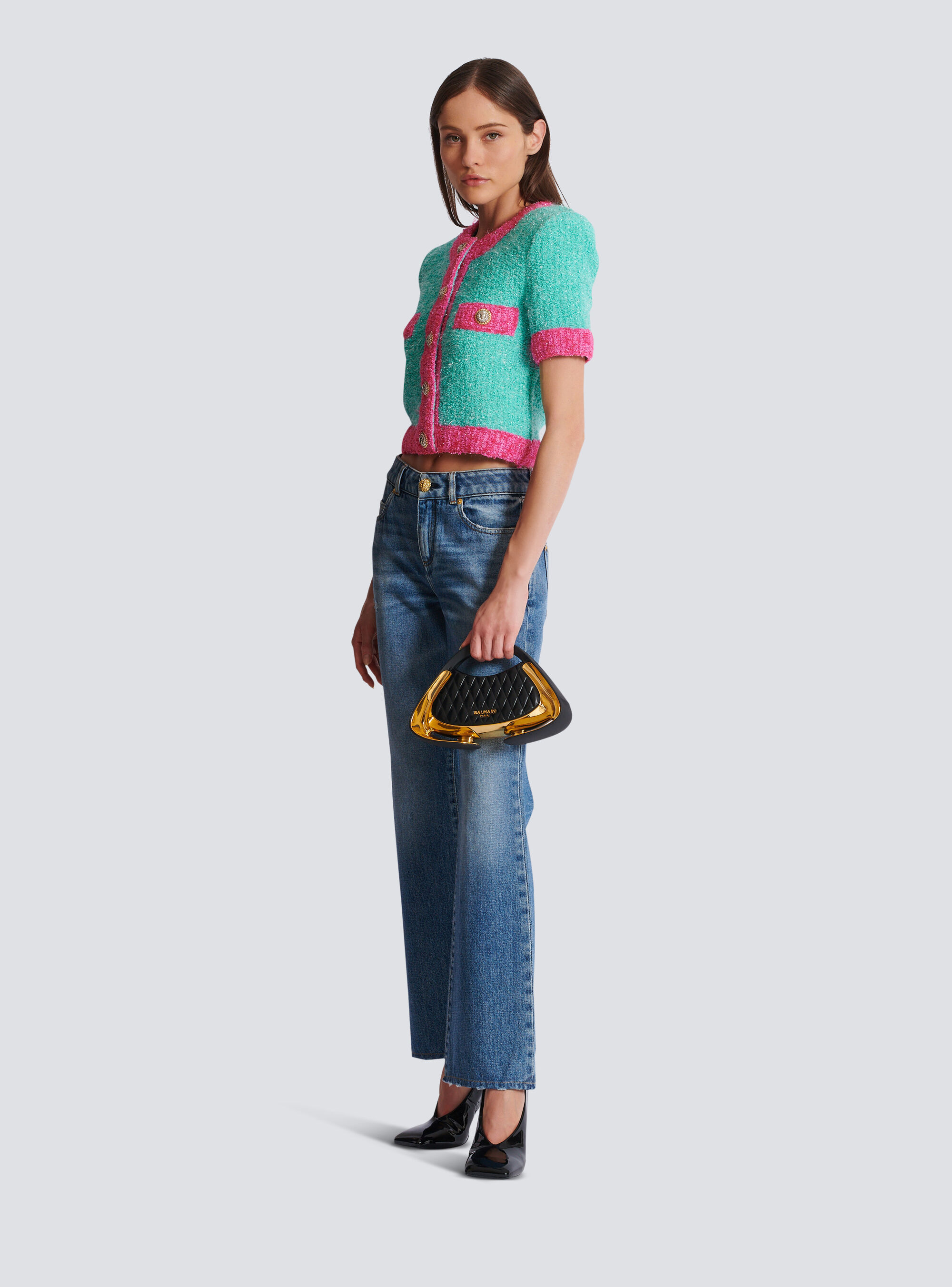 Balmain Short-sleeved Sweater In Green