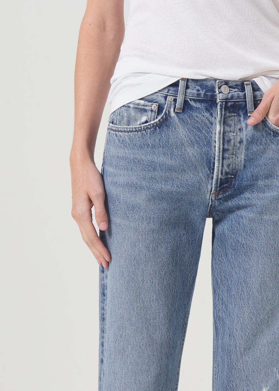 Agolde Parker Mid-rise Distressed Cropped Jeans In Blue