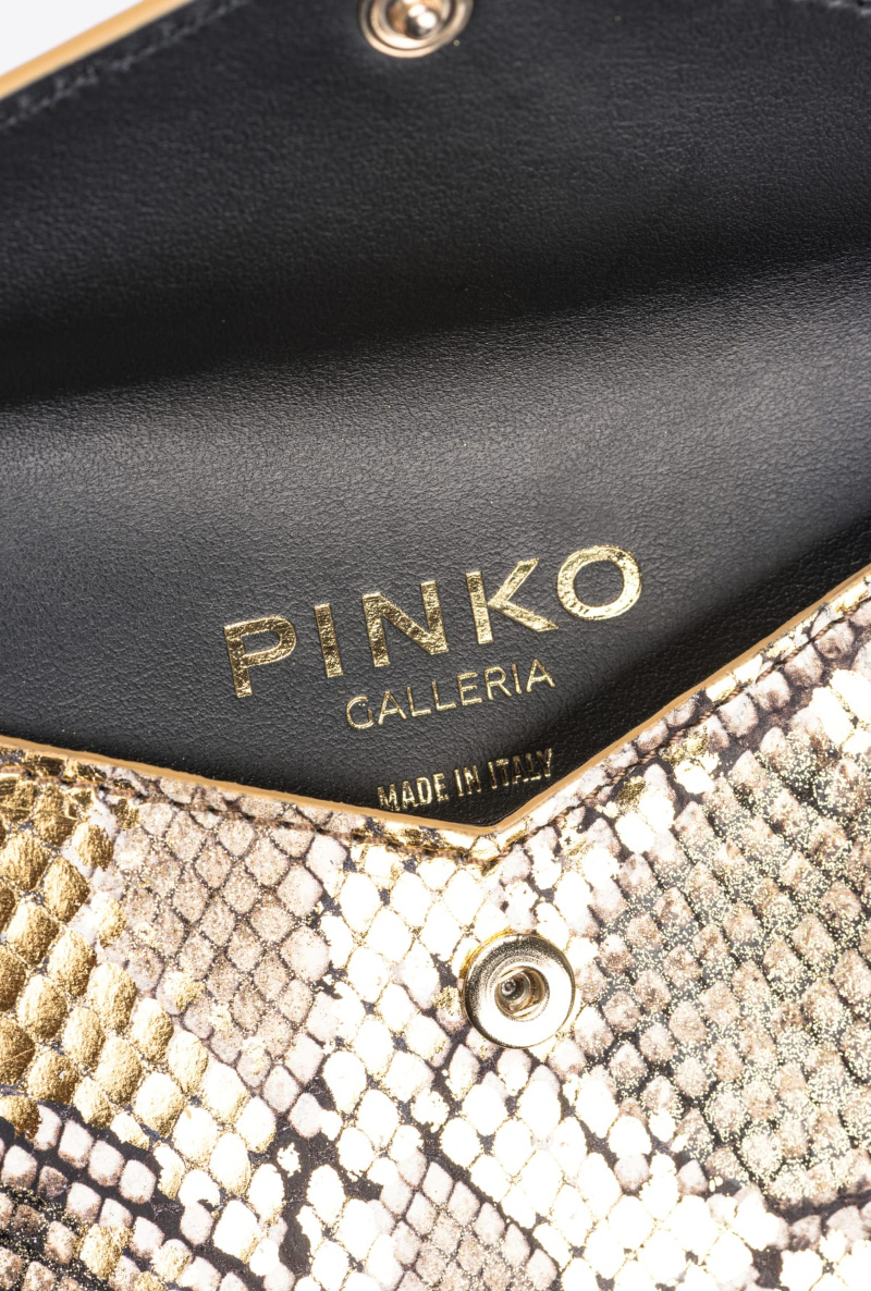 Pinko Galleria Flat Card Holder In Laminated Reptile Skin In Gold