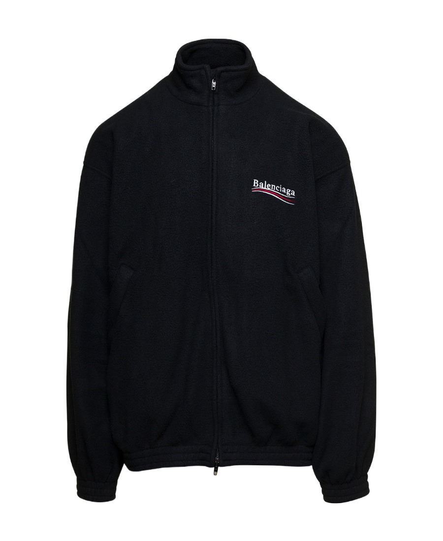 Balenciaga Black Sweatshirt With High Neck And Front And Rear Logo Print In Cotton Blend Man In Black