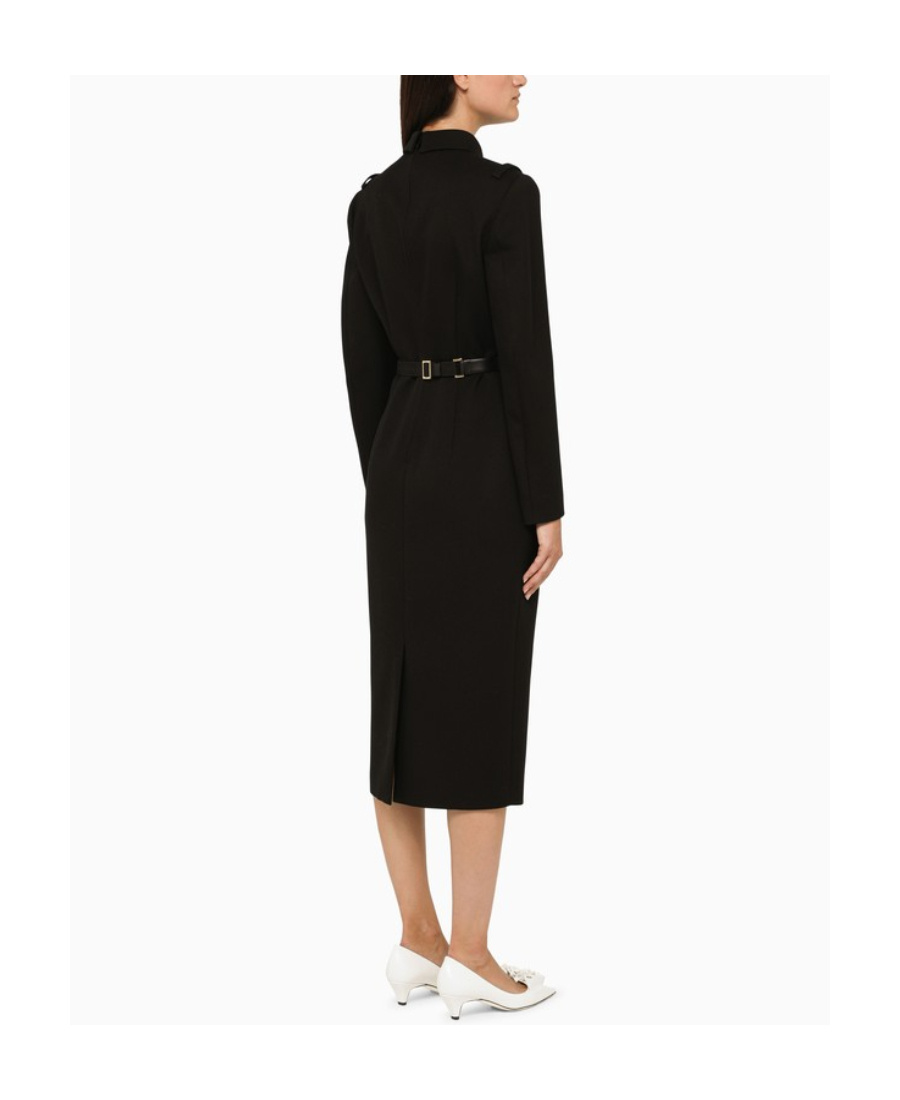 Prada High Neck Belted Waist Midi Dress In Black