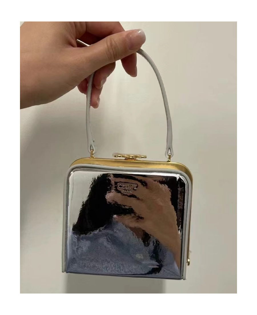 Celine Mirror Fabric Triomphe Handbag In White