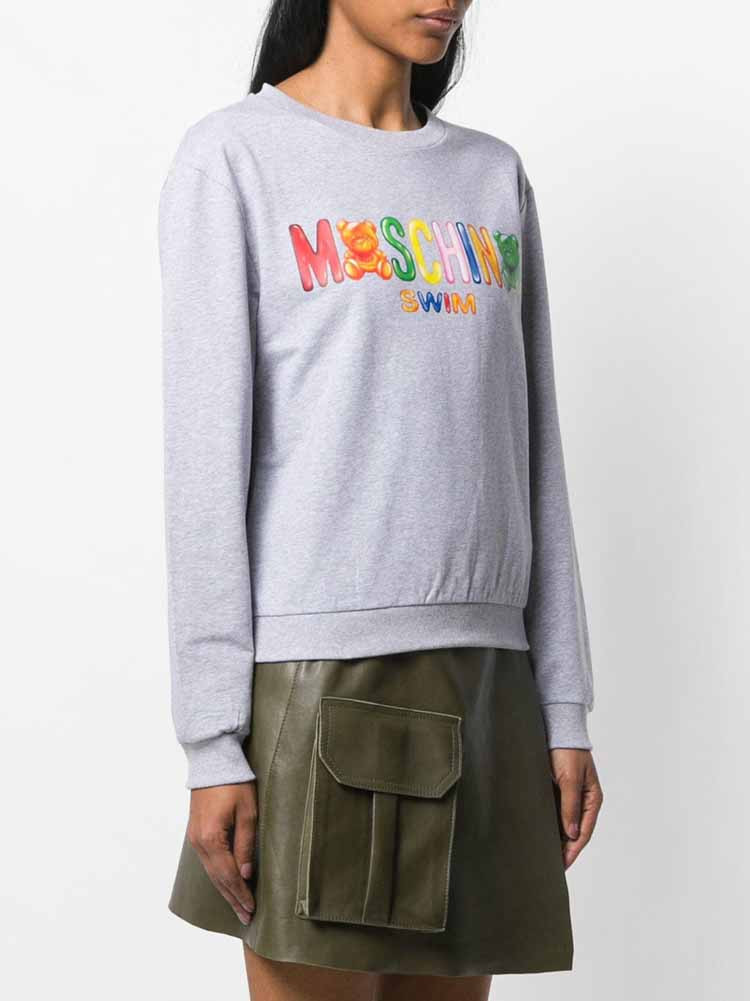 Shop Moschino Logo Printed Sweater In Gray