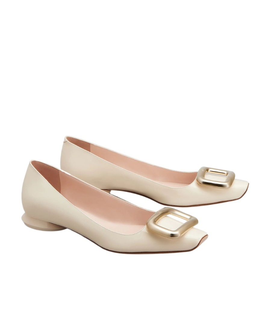 Roger Vivier Strass Heel Ballerina Flats In Patent Leather In Nude