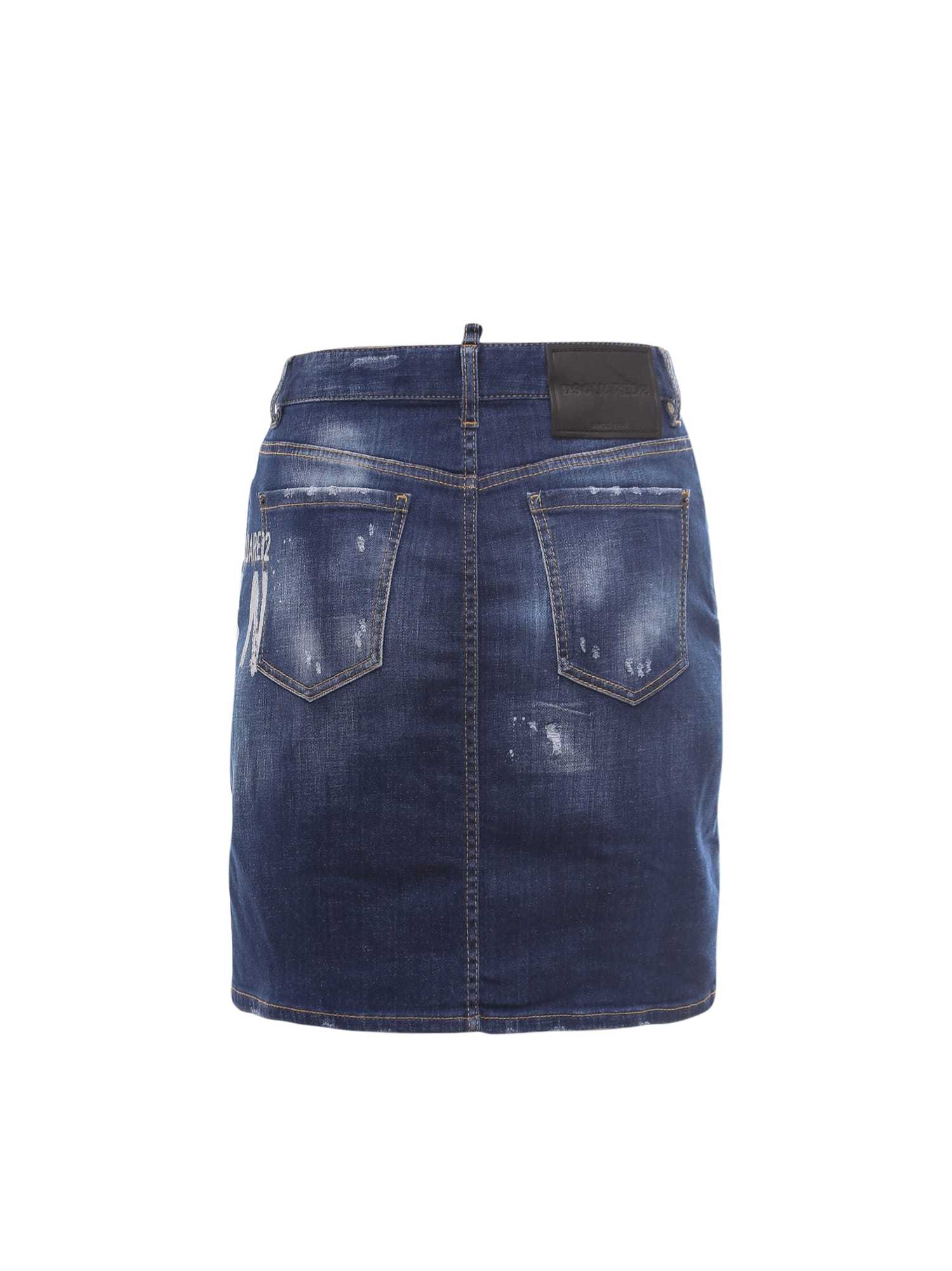 Dsquared2 Logo-print Denim Skirt In Blue