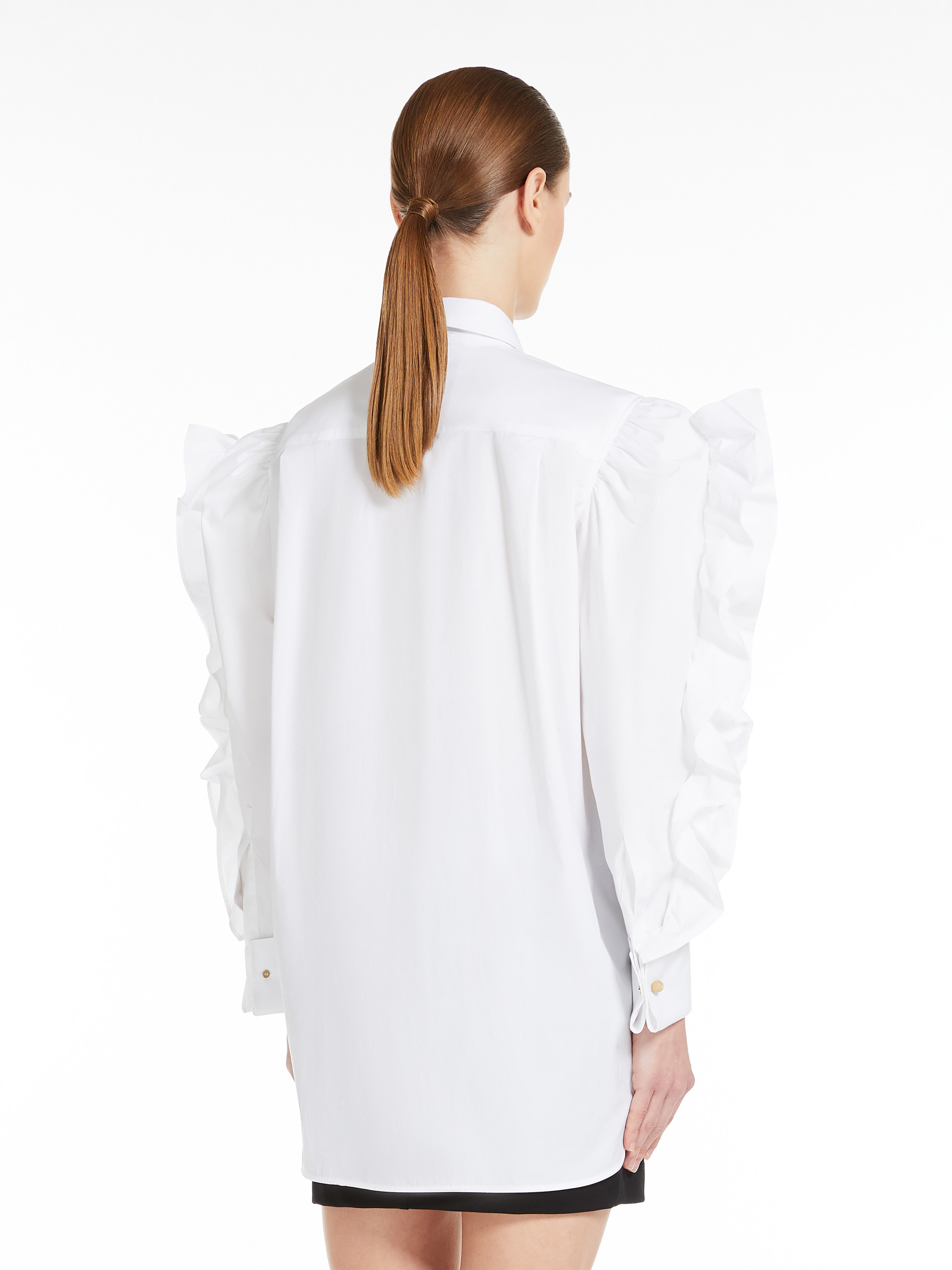 Max Mara White Ruffled-sleeve Poplin Shirt In White
