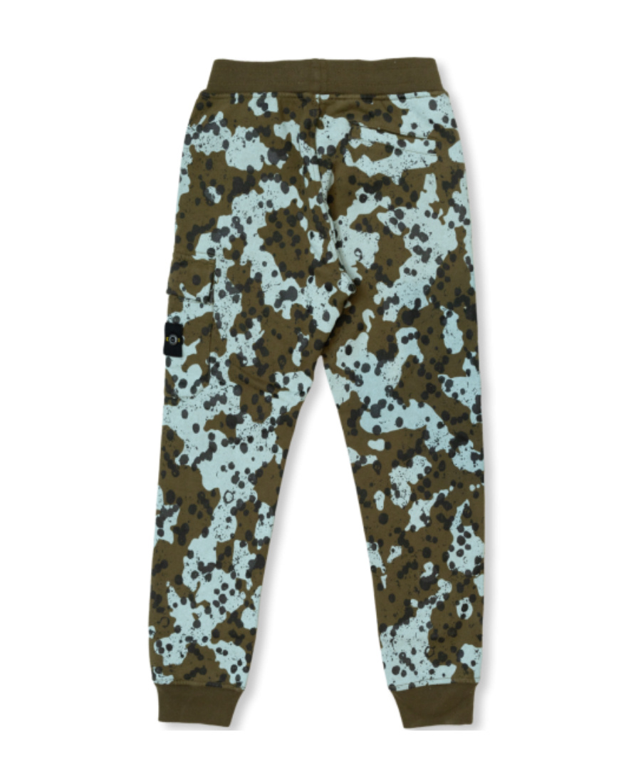 Stone Island Paint-splatter Cotton Track Pants In Green