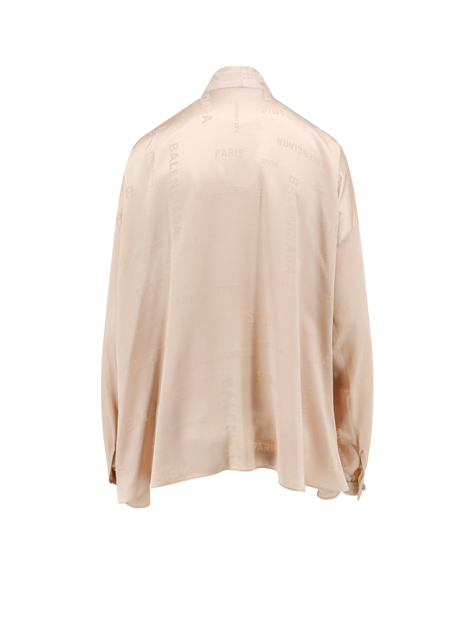 Balenciaga Logo Jacquard Silk Blouse In Nude