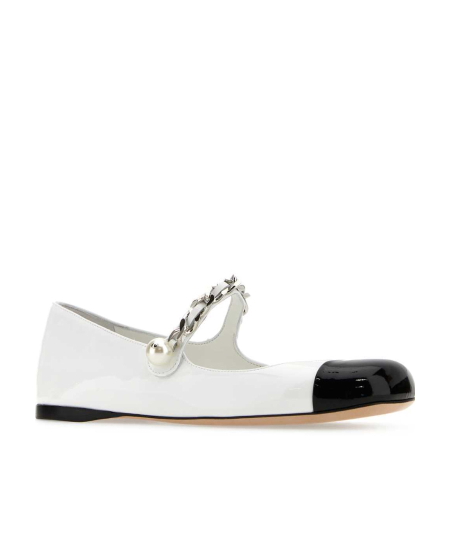 Miu Miu Ballerines En Cuir Vernis In White