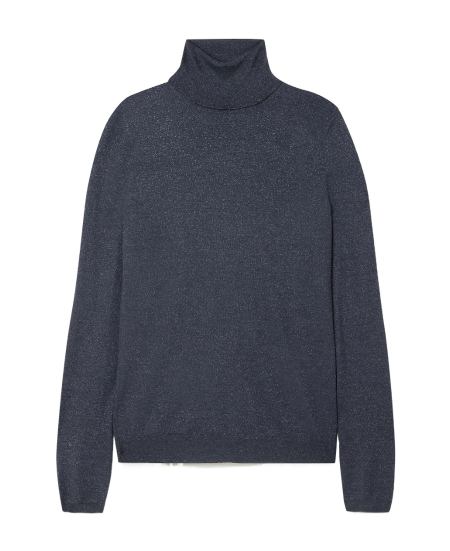 Brunello Cucinelli Navy Blue Metallic Turtleneck Pullover In Black