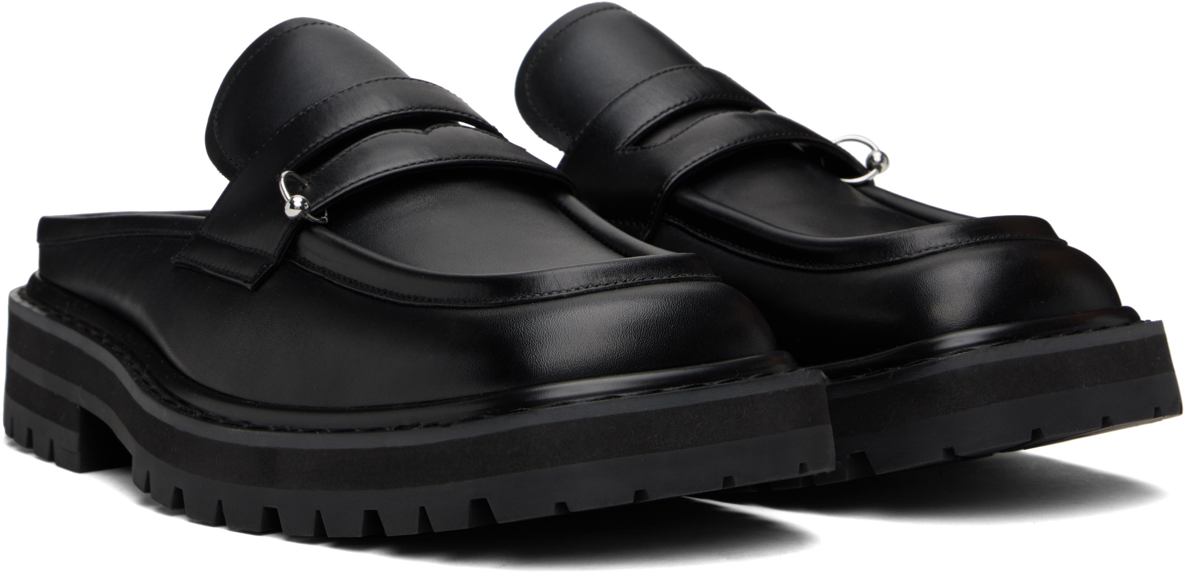 Marni Black Leather Piercing 2.0 Chunky Sabot Loafer In Black