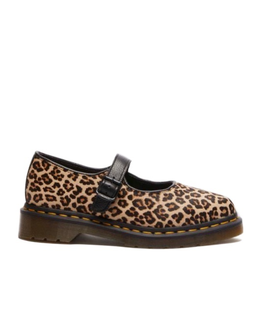 Dr. Martens' Ballerine Mary Jane Elphie Light Tan Mini Leopard In Camel