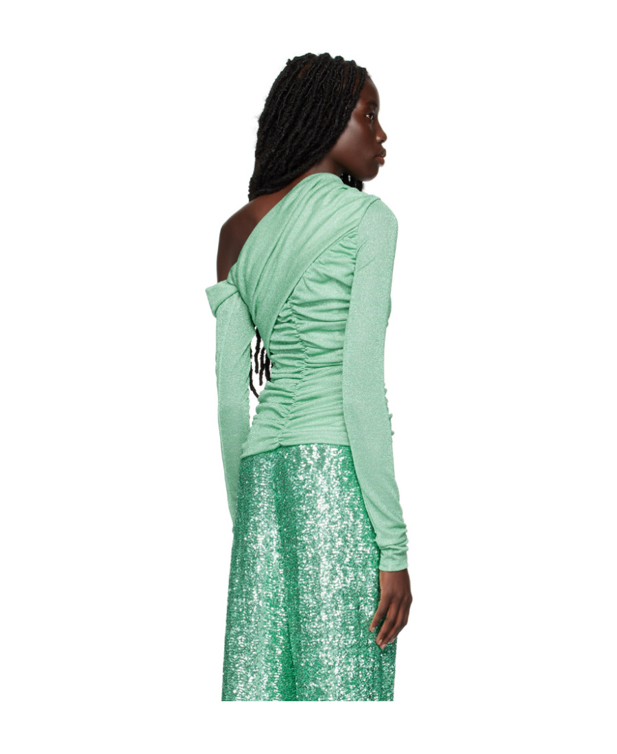 Msgm One-shoulder Draped Top In Green