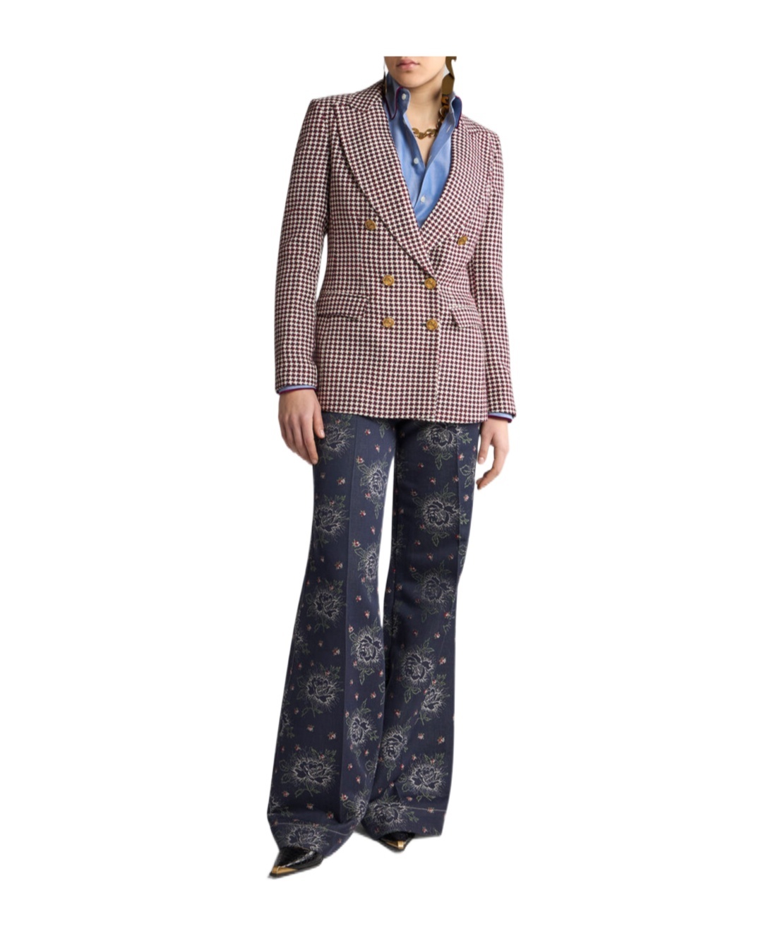 Etro Houndstooth-pattern Double-breasted Jacket In Multicolor