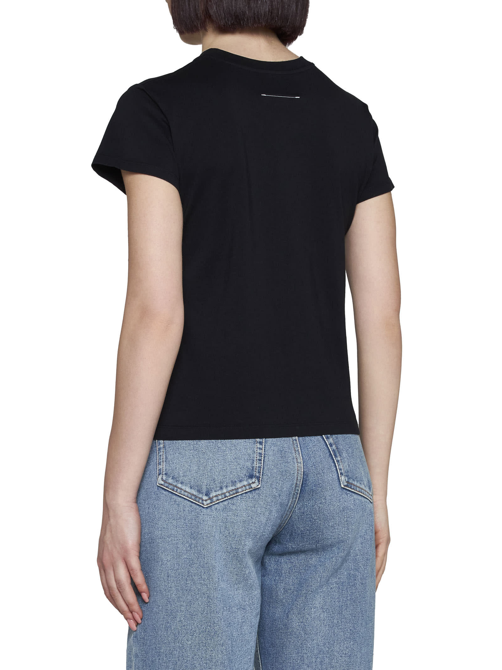 Mm6 Maison Margiela Crewneck T-shirt With Rectangular Applique And Design In Black