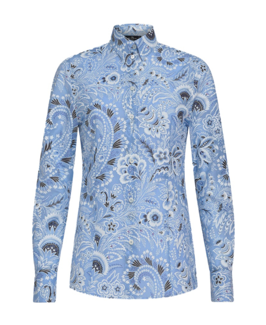 Etro Paisley-print Cotton Blend Shirt In Blue