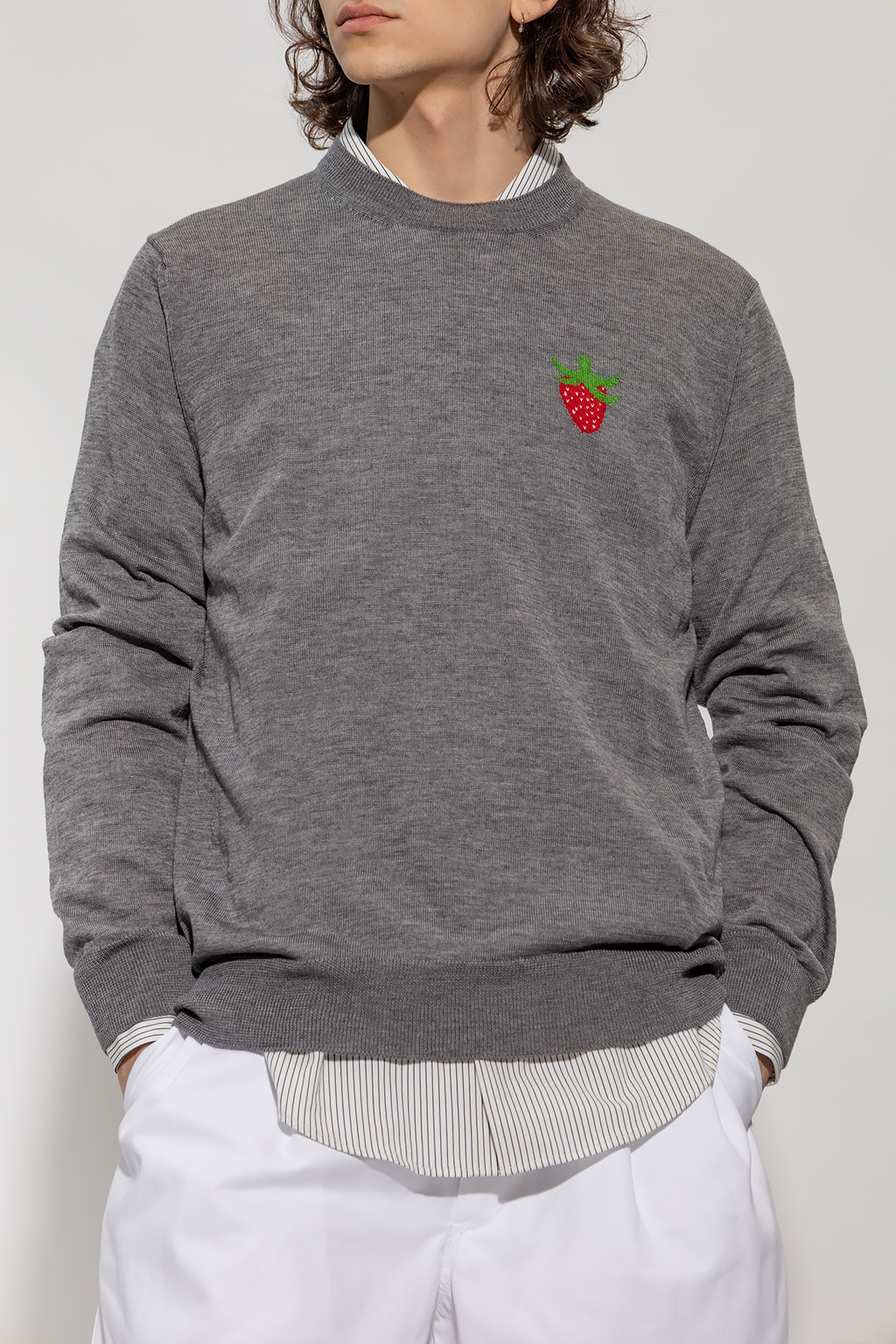 Comme Des Garçons Embroidered Crew-neck Jumper In Gray