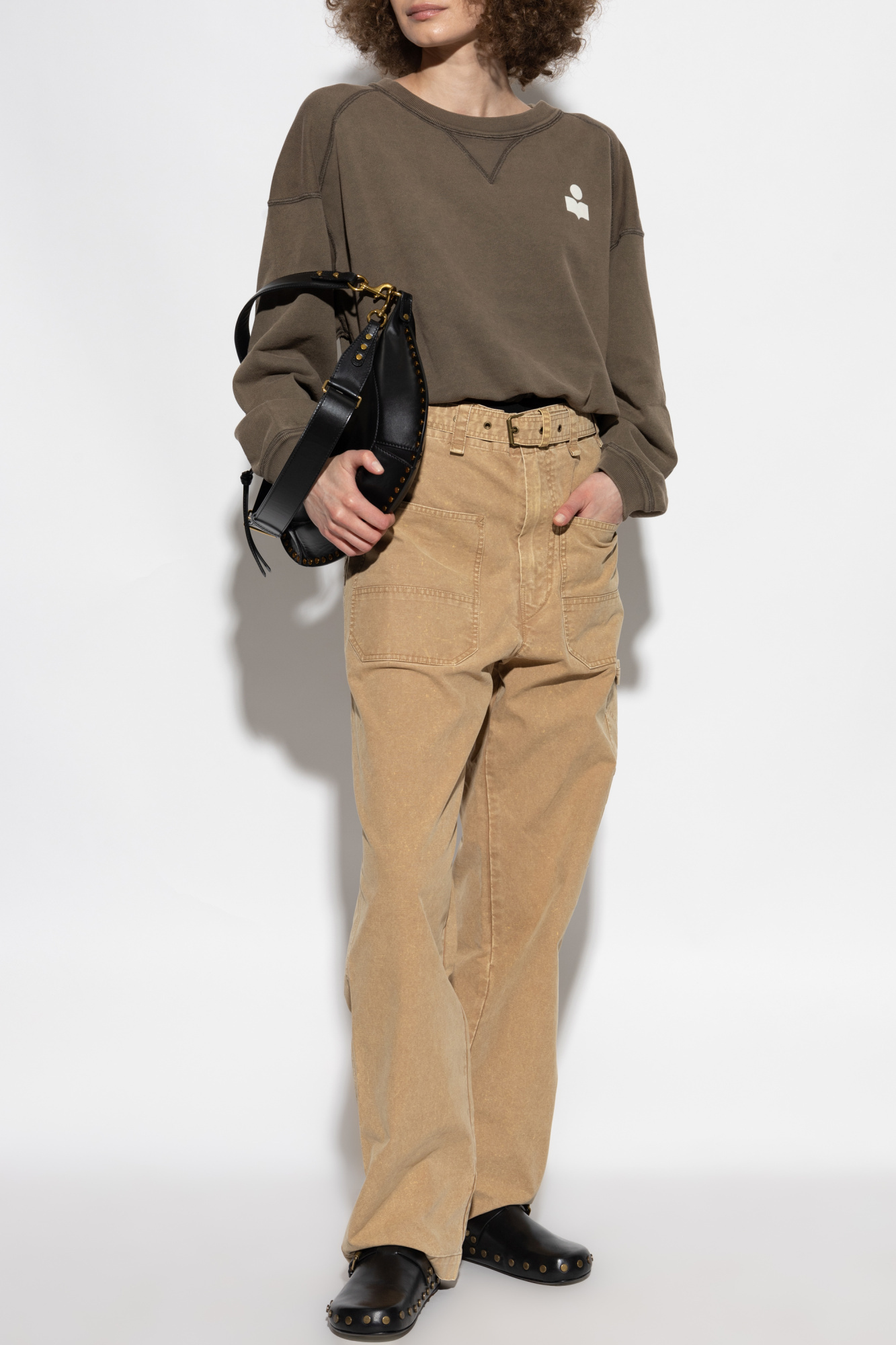 Isabel Marant Étoile Logo-print Drawstring-hem Sweatshirt In Brown
