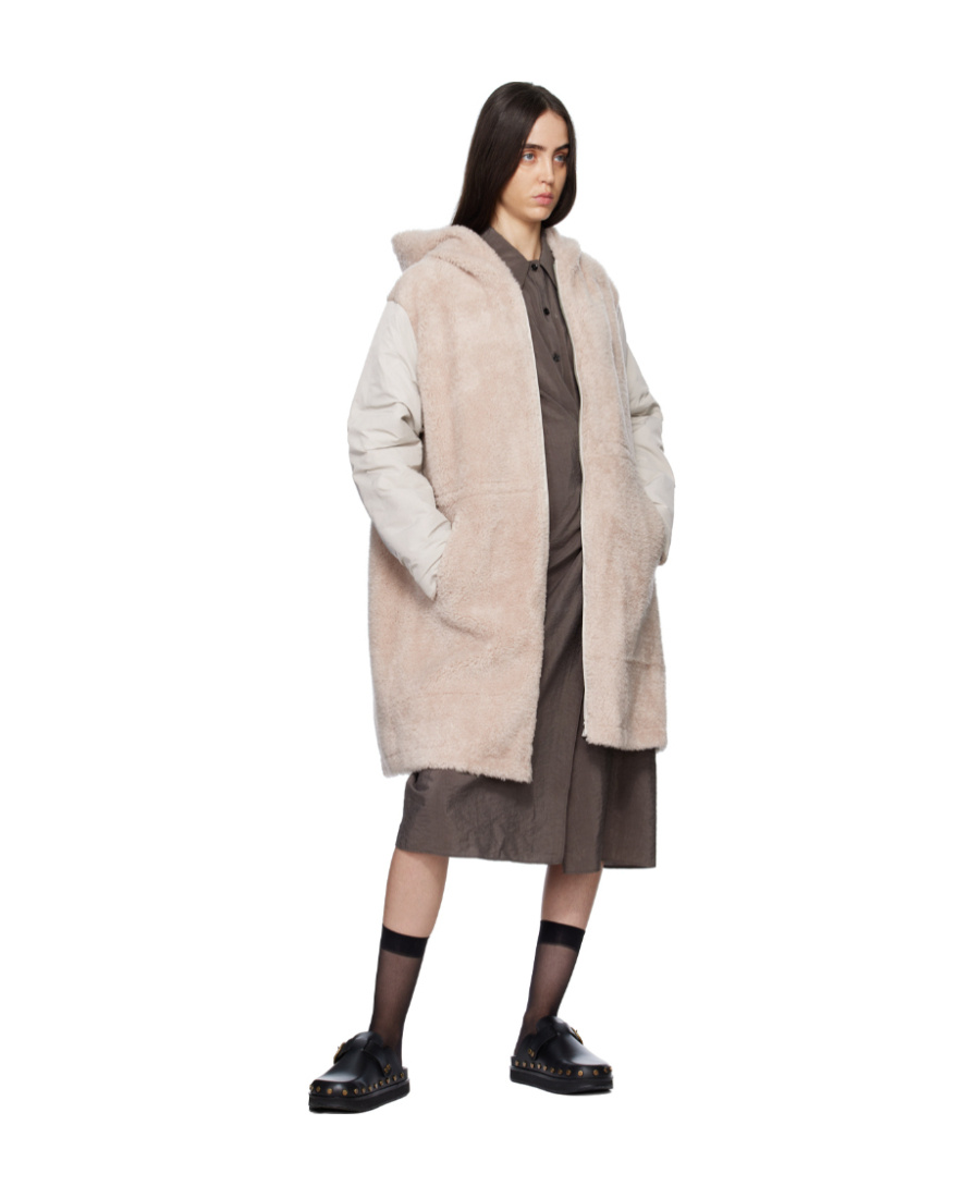 Yves Salomon Beige Paneled Reversible Coat In White
