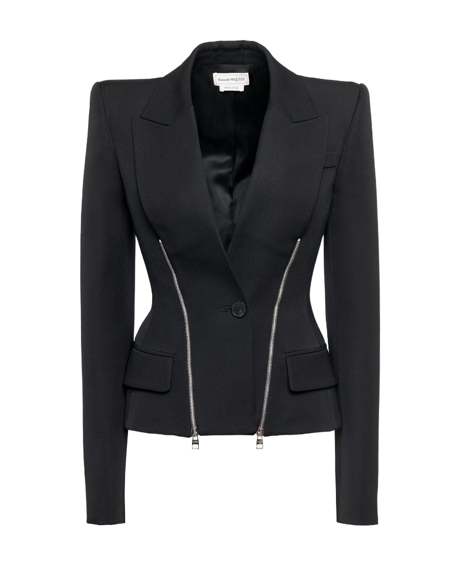Alexander Mcqueen Zip-embellished Single-breasted Blazer In Black