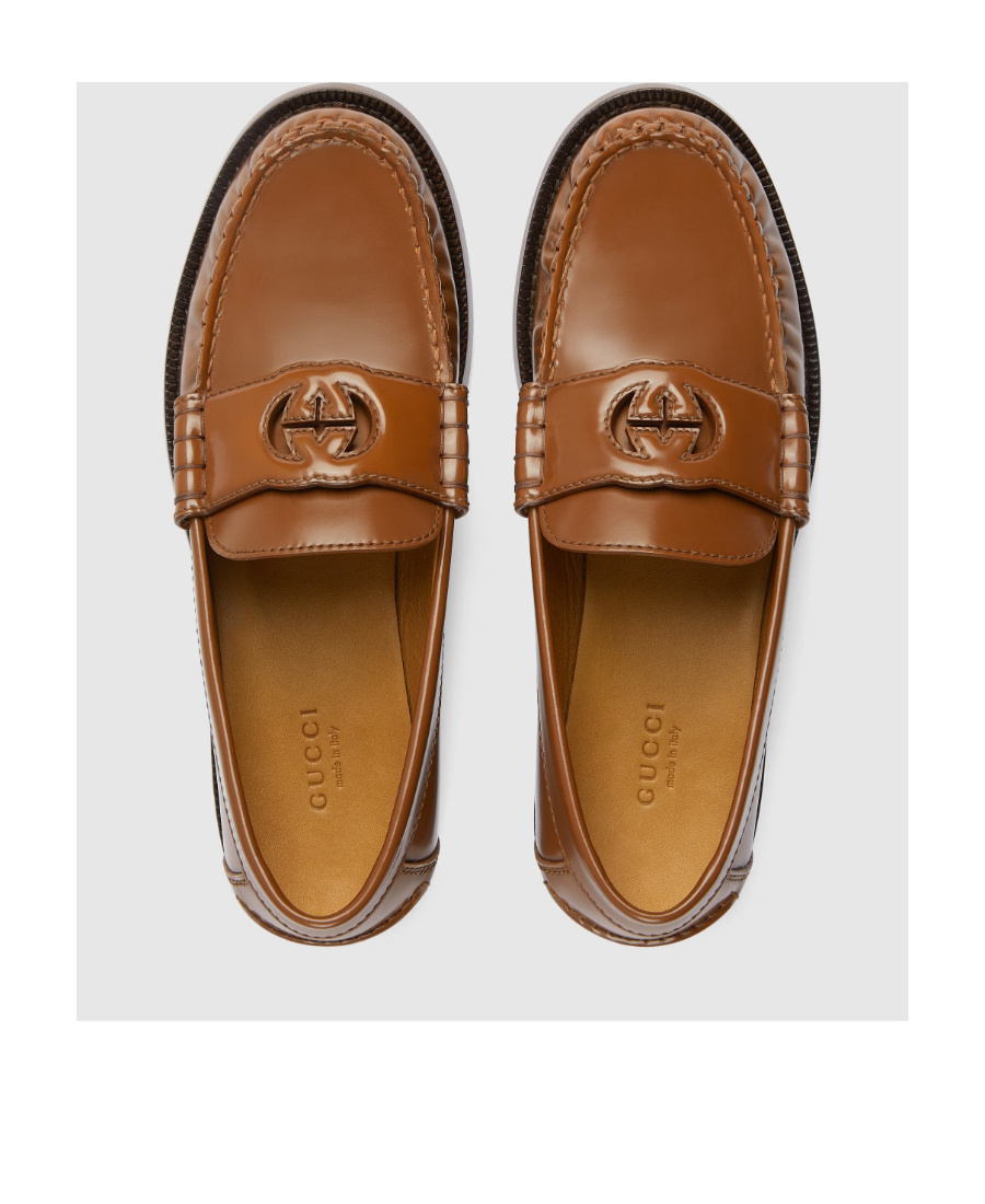 Gucci Interlocking G Leather Loafers In Brown