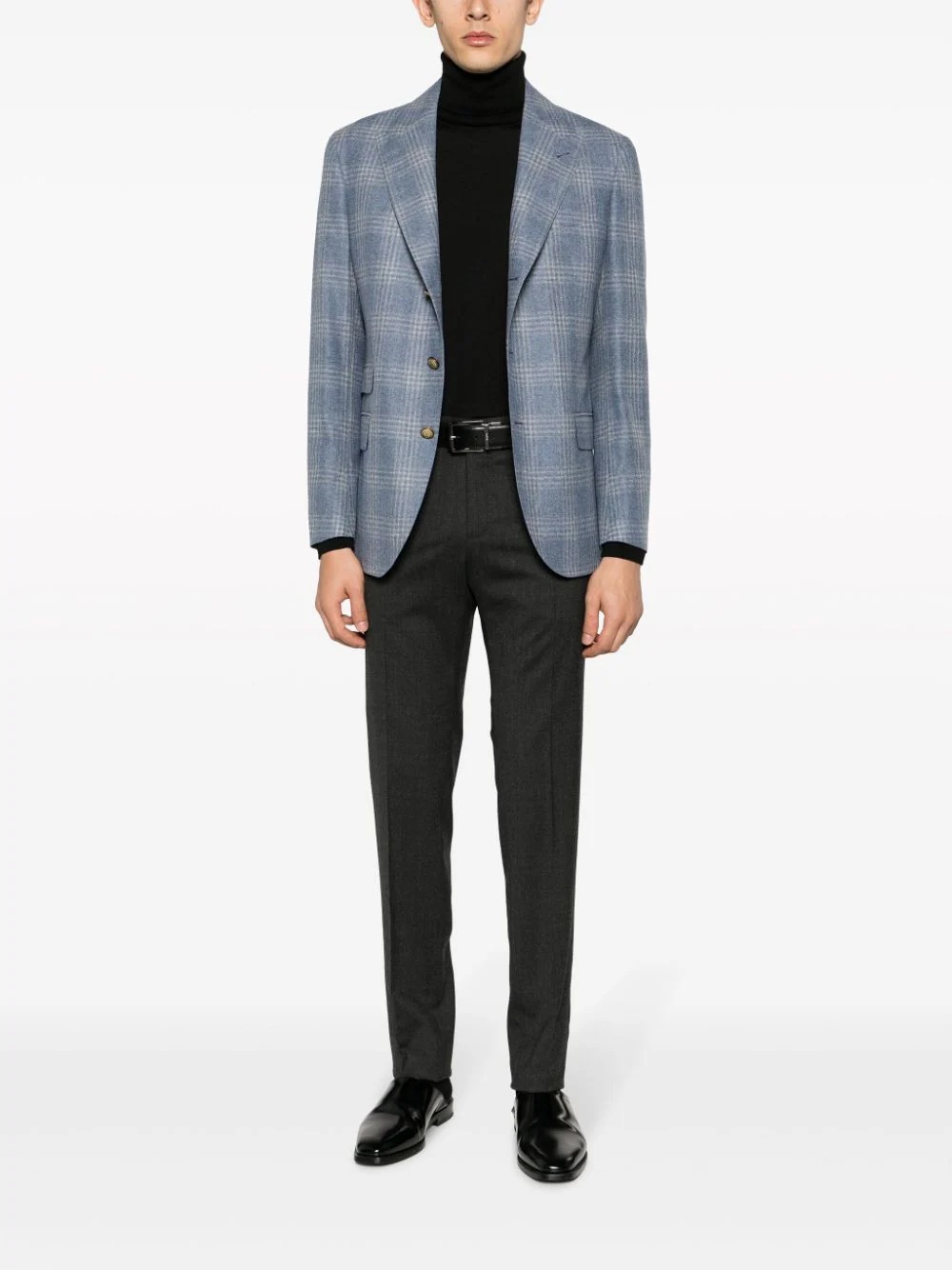 Eleventy Plaid-check Single-breasted Blazer In Gray
