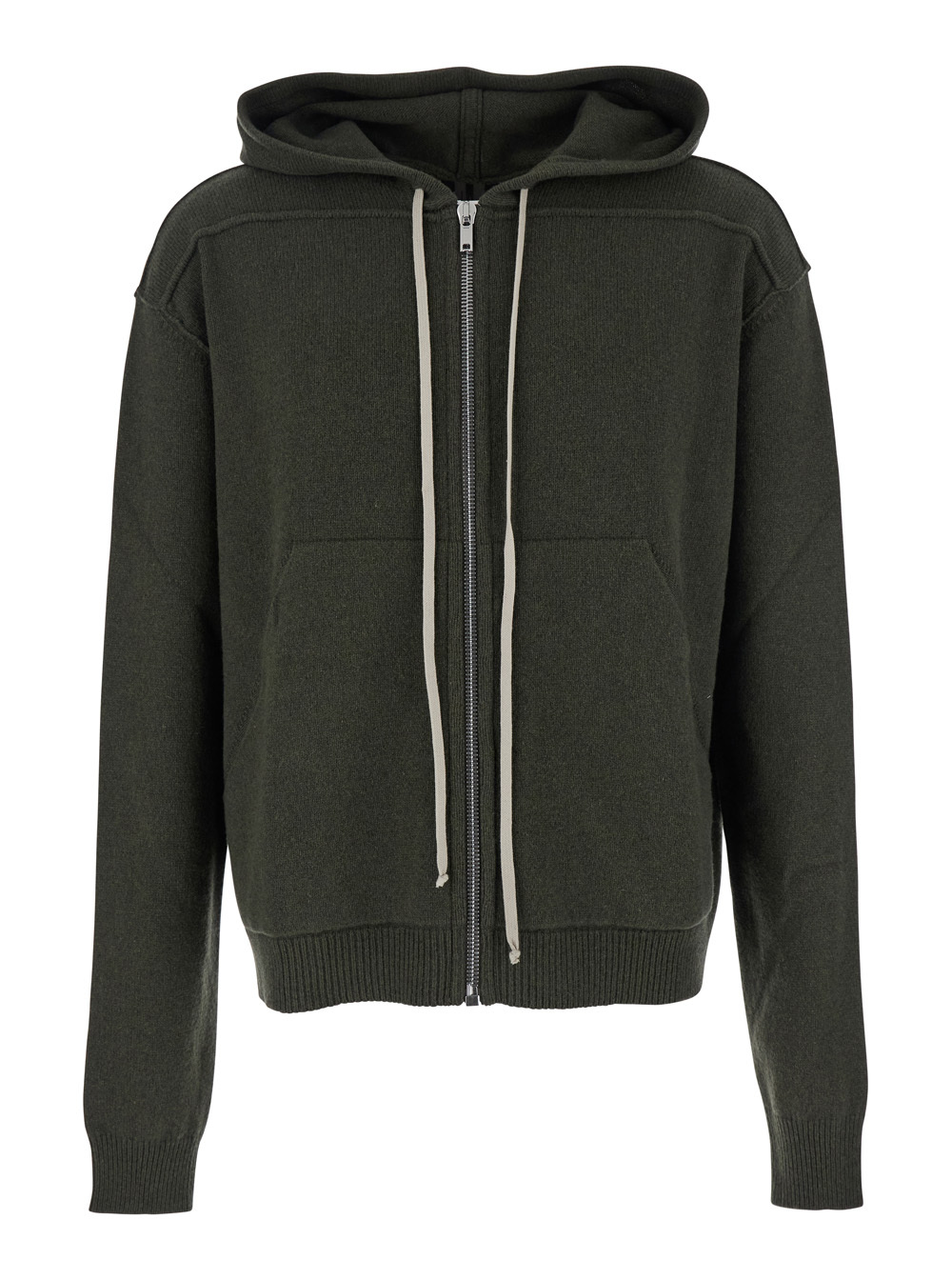 Rick Owens Green Sweatshirt With Contrasting Drawstring Hood In Cashmere And Wool Man In Green