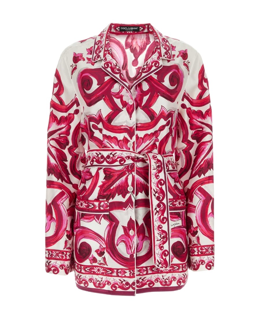 Dolce & Gabbana Maiolica Printed Twill Pajama Shirt In Red