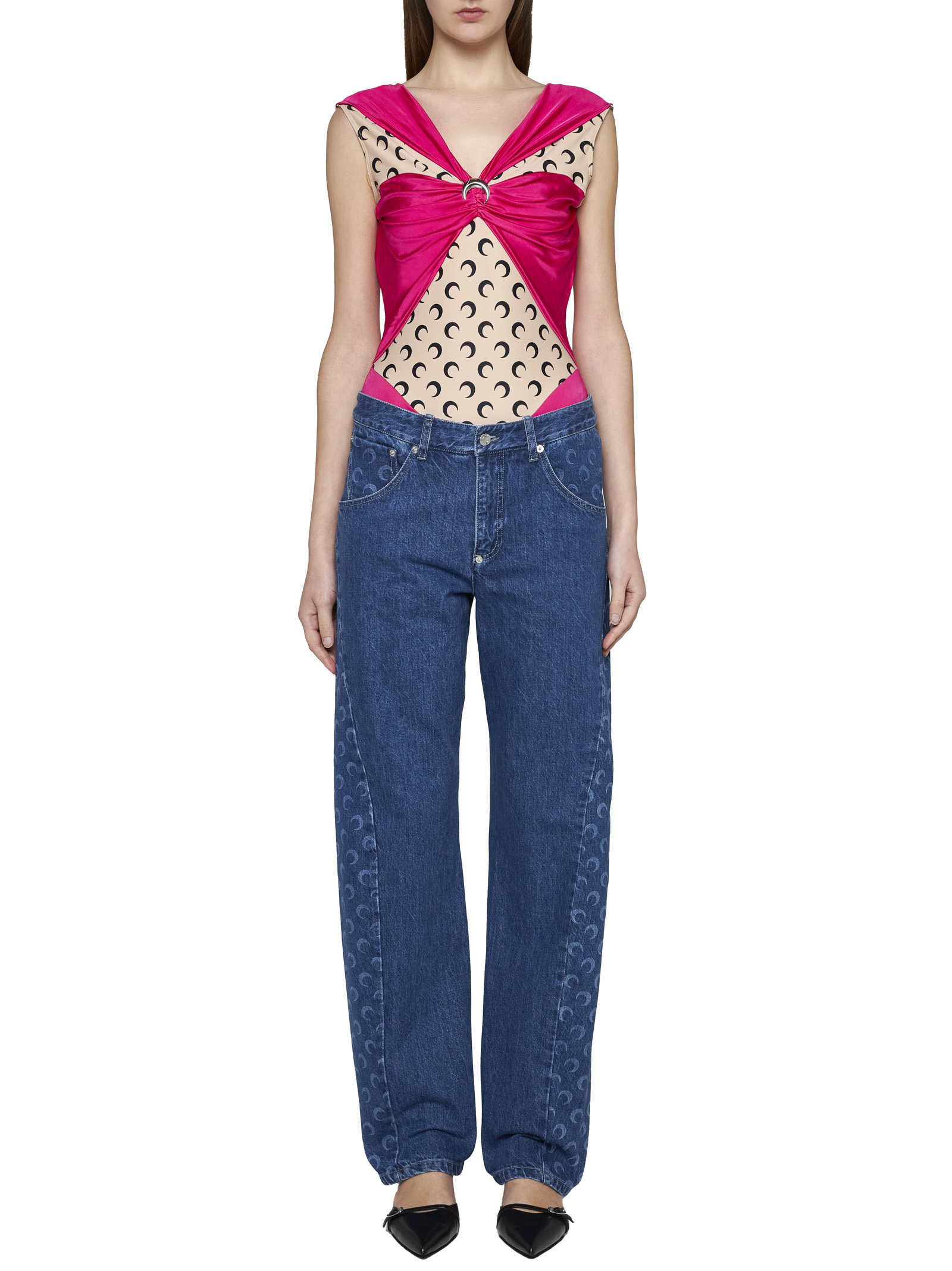 Shop Marine Serre V-neck Sleeveless Draped Bodysuit In Pink