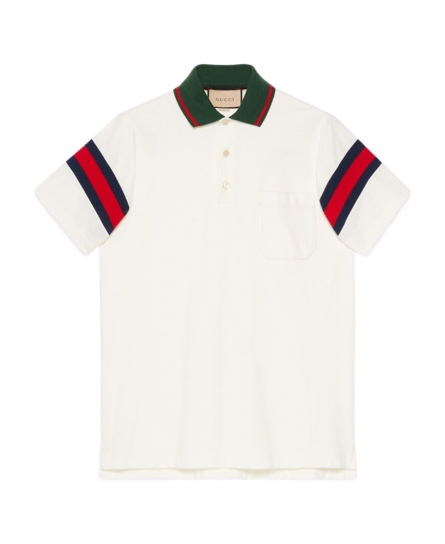 Gucci Web-stripe Jersey Polo Shirt In White