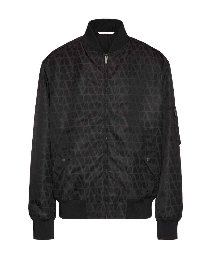 Valentino Geometric Pattern Lightweight Bomber Jacket In Black