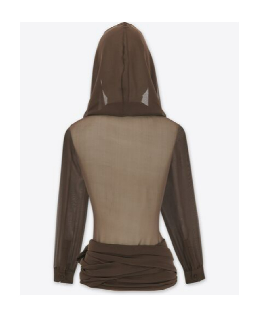Saint Laurent Hooded Organic Silk Blouse In Brown
