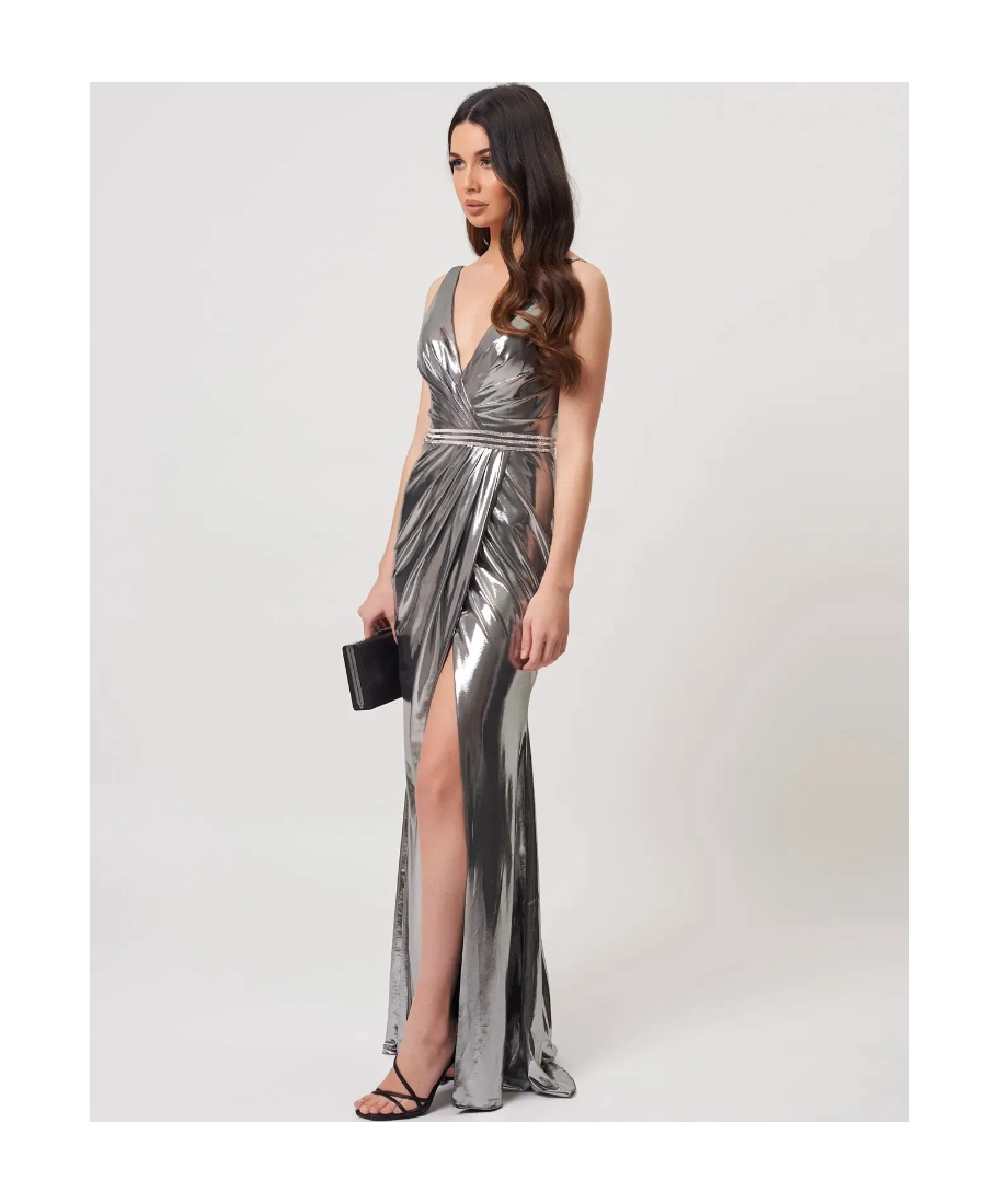 FOREVER UNIQUE DIAMOND DECORATED METAL-WRAPPED DRESS