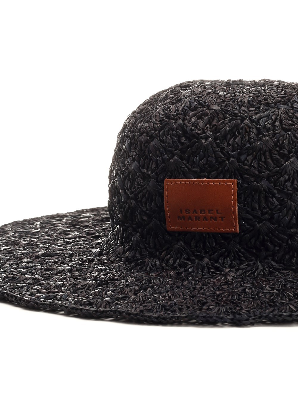 Isabel Marant Wide Brim Raffia Hat With Textured Design In Black