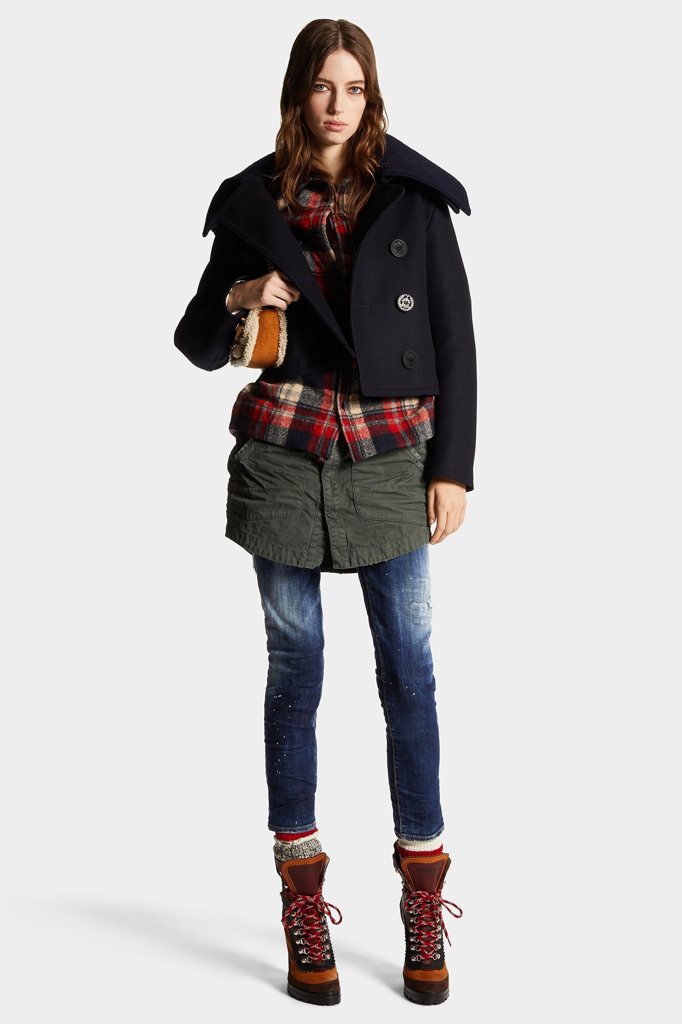 Dsquared2 Double-breasted Sailor Mini Peacoat In Black