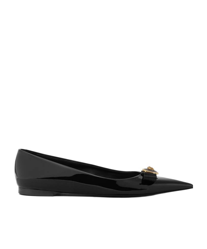 Versace Leather Flats Shoes In Black