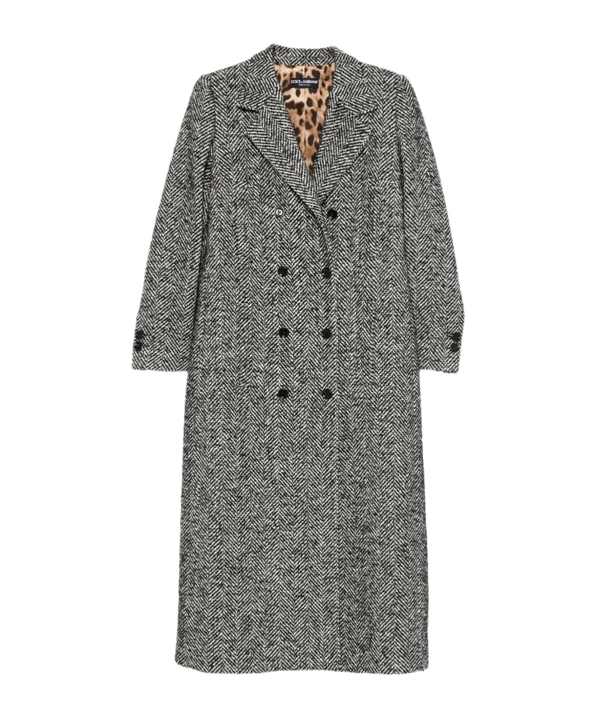 Dolce & Gabbana Herringbone Double-breasted Coat In Gray
