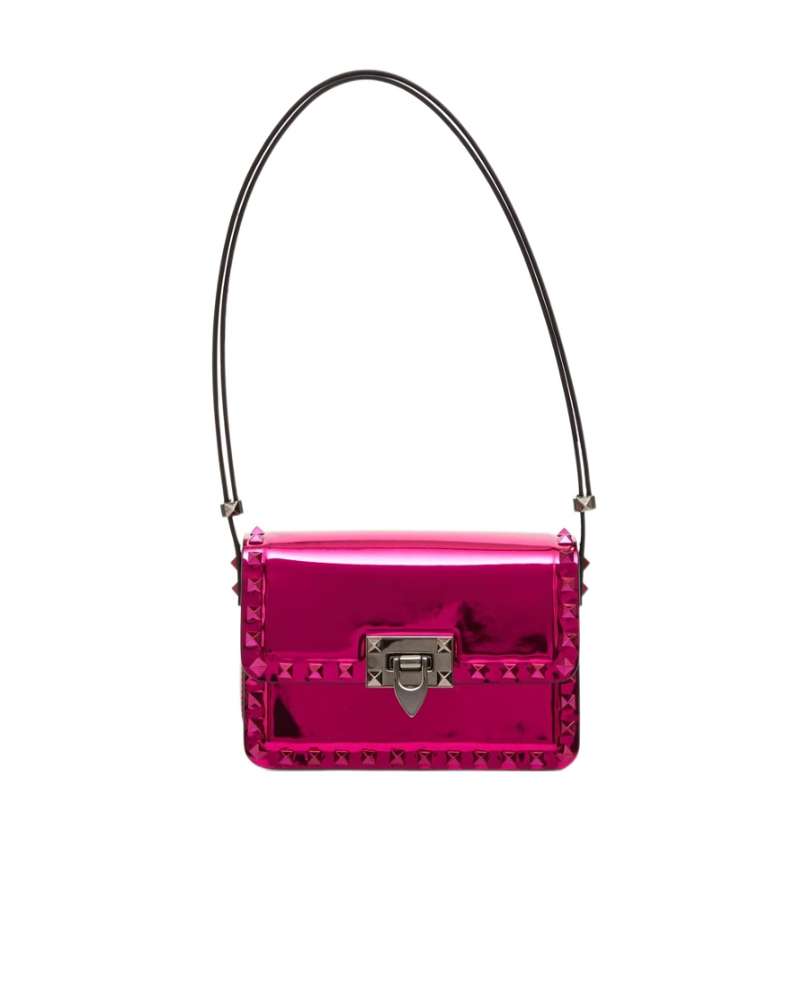 Valentino Rockstud-embellished Patent Leather Shoulder Bag In Multicolor