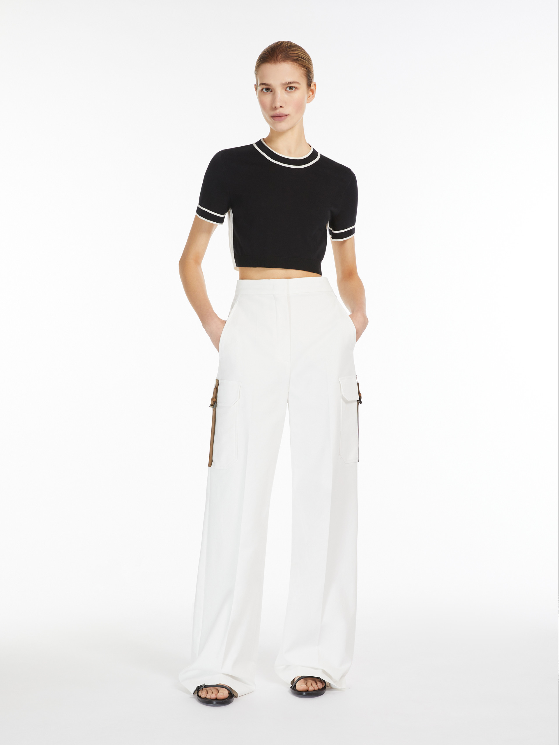Max Mara Pantalone Edda In Cotone Stretch Bianco Donna In White