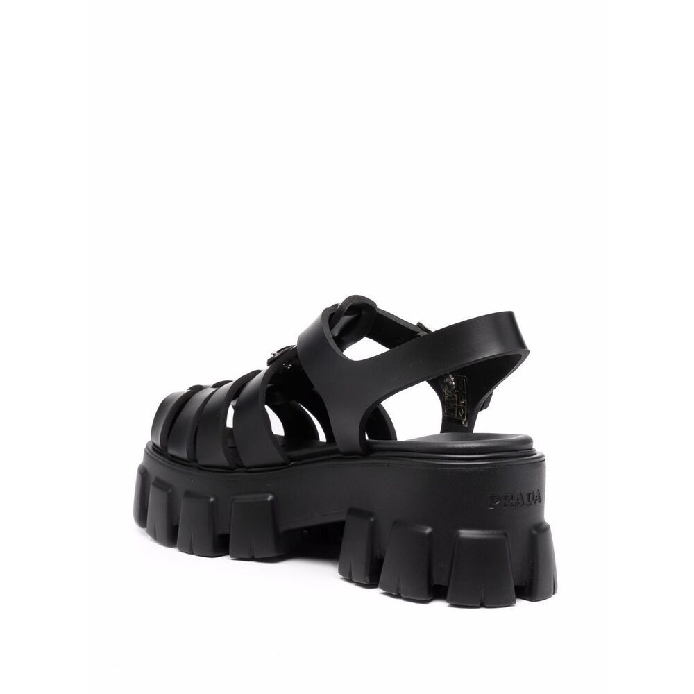 Shop Prada Foam Triangle-logo Sandals In Black