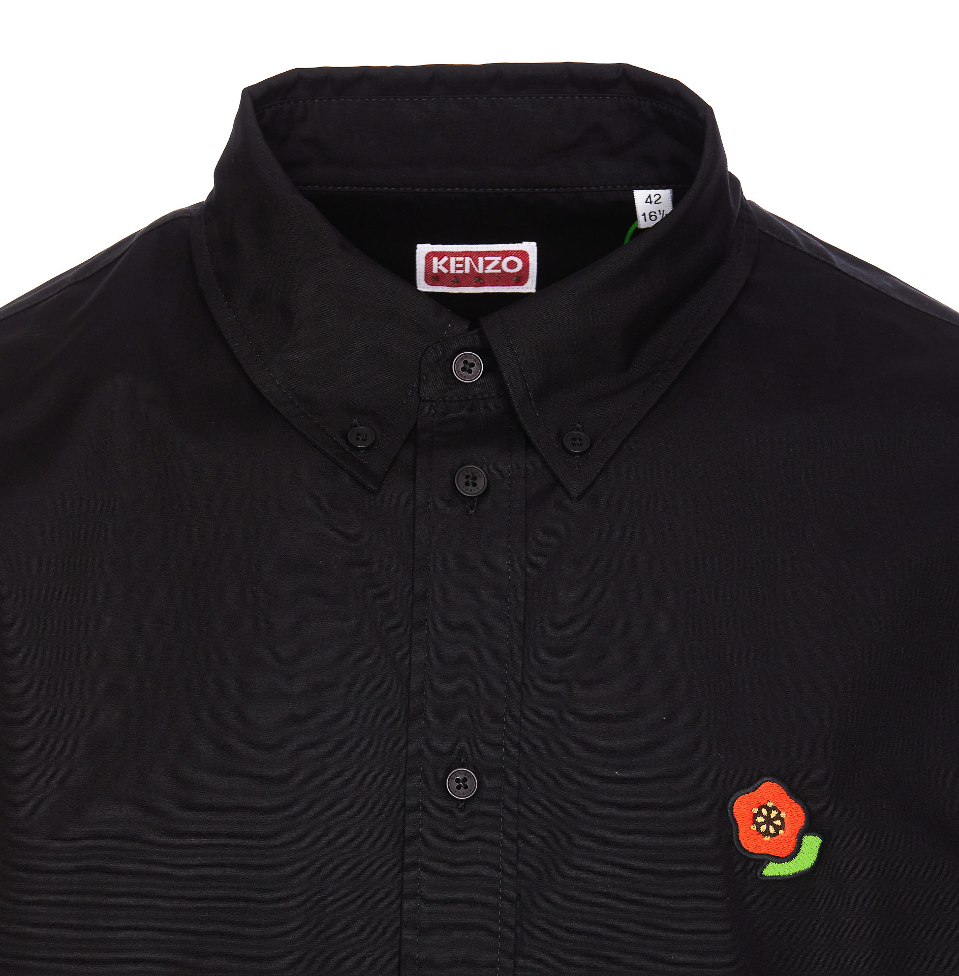 Kenzo Floral Embroidered Long-sleeved Shirt In Black