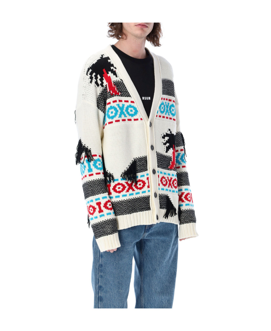 Msgm Patterned Intarsia-knit Cardigan In White