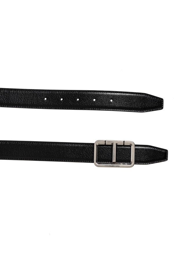 Tom Ford Logo-plaque Buckle Belt In Black