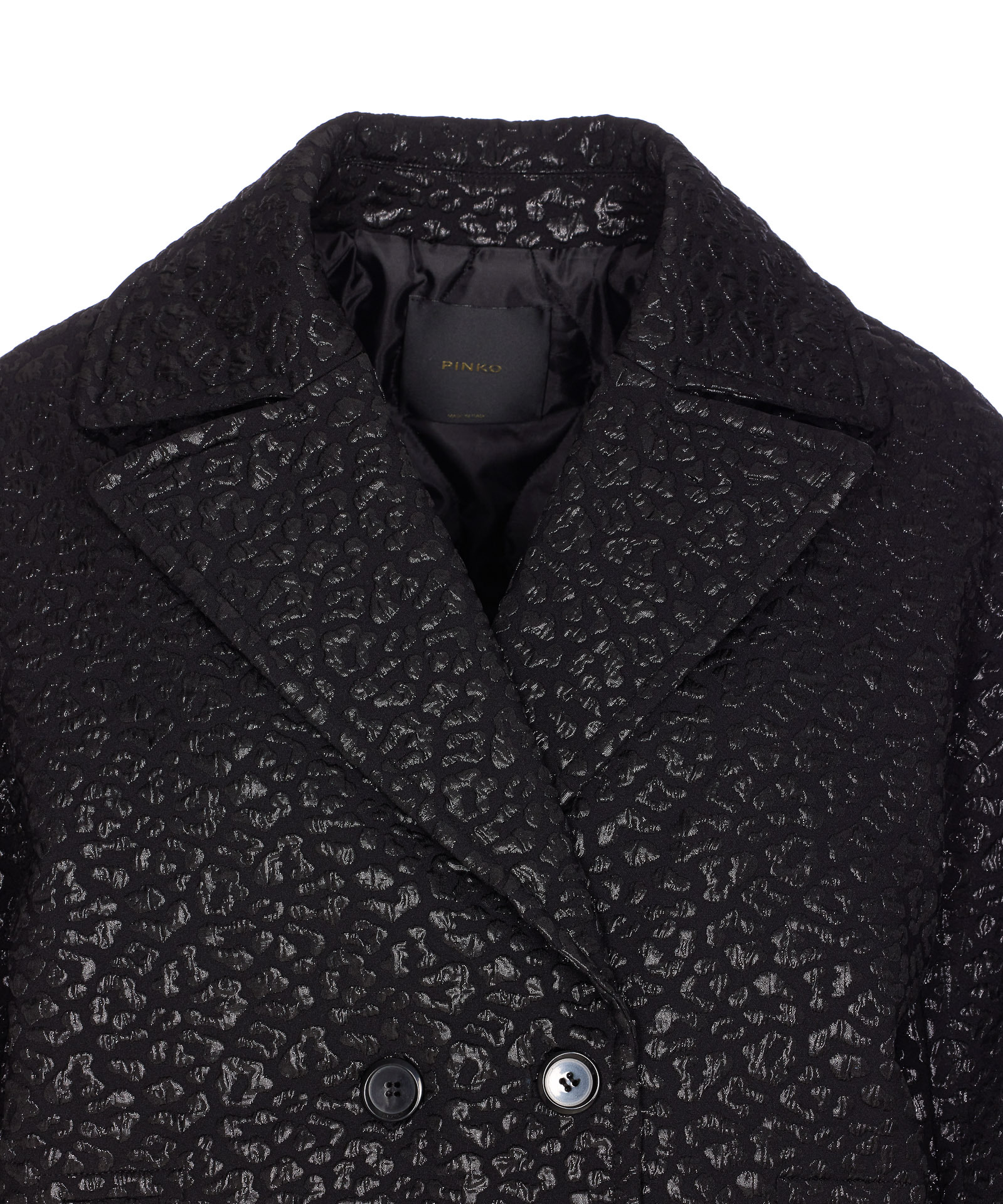 Pinko Double-breasted Leopard Print Coat Pockets In Black