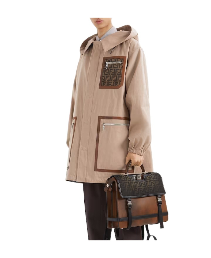 Fendi Logo Detailed Hooded Parka Jacket In Nude
