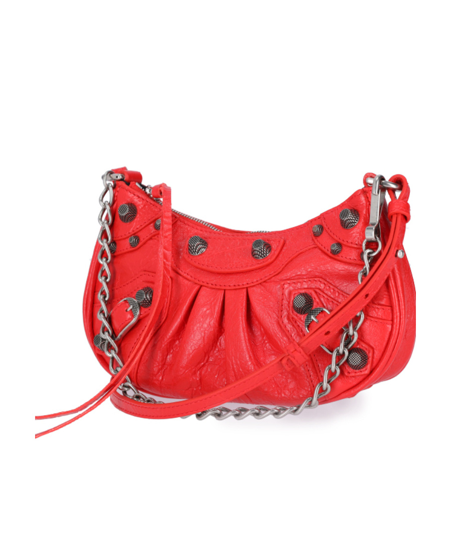 Balenciaga Le Cagole Cracked Texture Lambskin Mini Shoulder Bag In Red